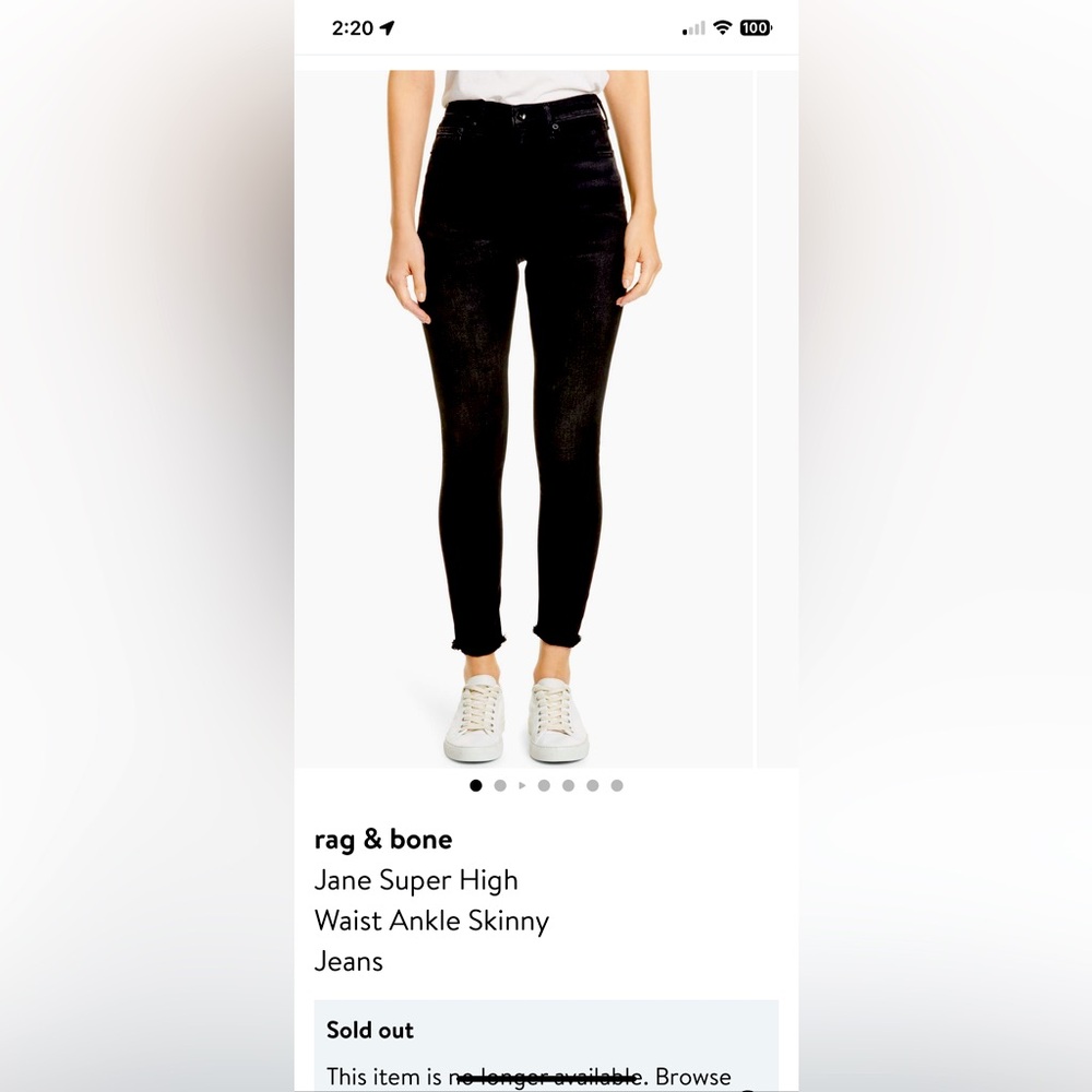 rag & bone Jane Super high waist ankle skinny jeans size 28 black